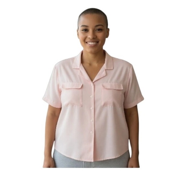 Jones New York Pink Blouse Womens 24W Plus Size Short Sleeve Button Down - Picture 1 of 4